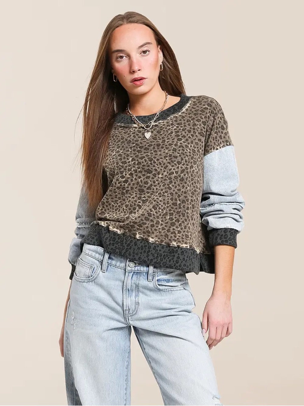 Gilded Intent washed cheetah pullover